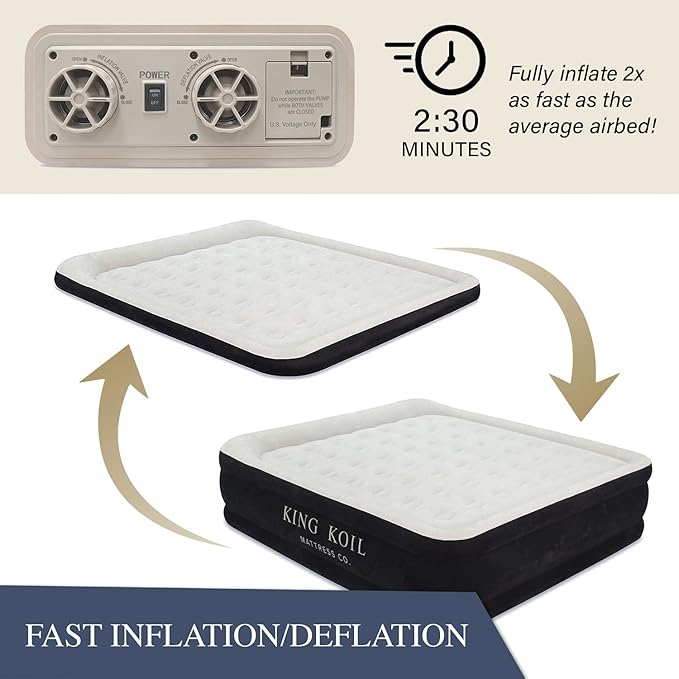 King Koil Luxury California King Size Air Mattress with Built-in High-Speed Pump Best for Home