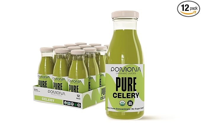 Pomona Organic Juices Pure Celery Juice, 8.4 Ounce Bottle (Pack of 12), Cold Pressed Organic Juice