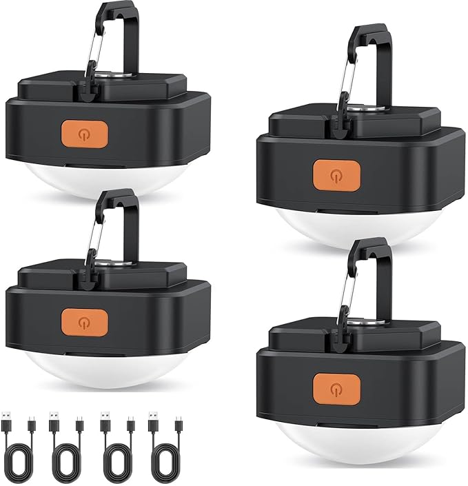 Rechargeable Camping Lights FLY2SKY 4Pcs Black Tent Lights Mini Flashlight Portable LED Camping