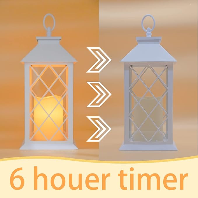 YAKii 13" Decorative Candle Lantern with LED Flameless Candle and Timer, Plastic LED Candle &