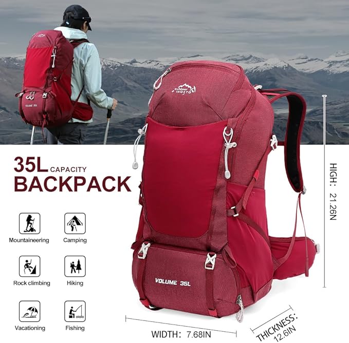 INOXTO 35L Hiking Backpack with 3Lwater bladder, Camping Backpack with Waterproof Rain Cover for