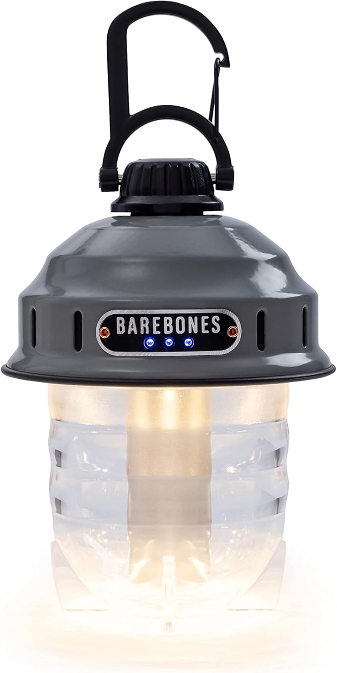 Barebones Beacon Hanging Light ??State Grey, Rechargeable LED Camping Lantern with Adjustable
