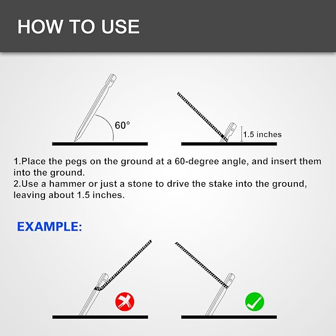 8 Pack Tent Stakes and Hammer with Canvas Storage Bag, Heavy Duty Camping Stakes for Outdoor Tent &