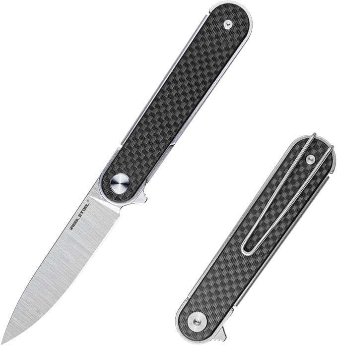 REALSTEEL IRIS Pocket Knife, Folding Knife, Flipper, Liner Lock, 2.99" 12C27 Steel Blade
