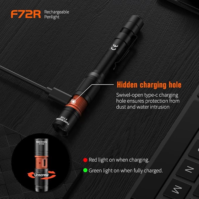 NICRON F72R Pen Light, Pocket Flashlight with Clip,5 Modes 450 lumens mini Rechargeable Flashlight