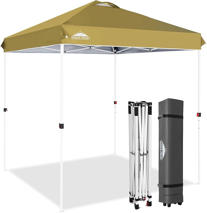 EAGLE PEAK Pop Up Canopy Tent with Wheeled Carry Bag, 8 Stakes, 4 Ropes, Easy Set Up Tent Canopy