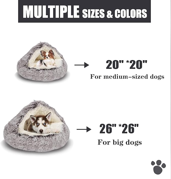 ShinHye Cat Bed Round Plush Fluffy Hooded Cat Bed Cave, Cozy for Indoor Cats or Small Dog beds