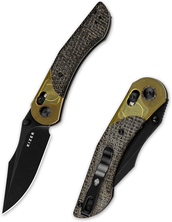 Kizer Mini Mystic Pocket Knife, 3.2" 154CM Blade EDC Hunting Survival Knife with Black Burlap