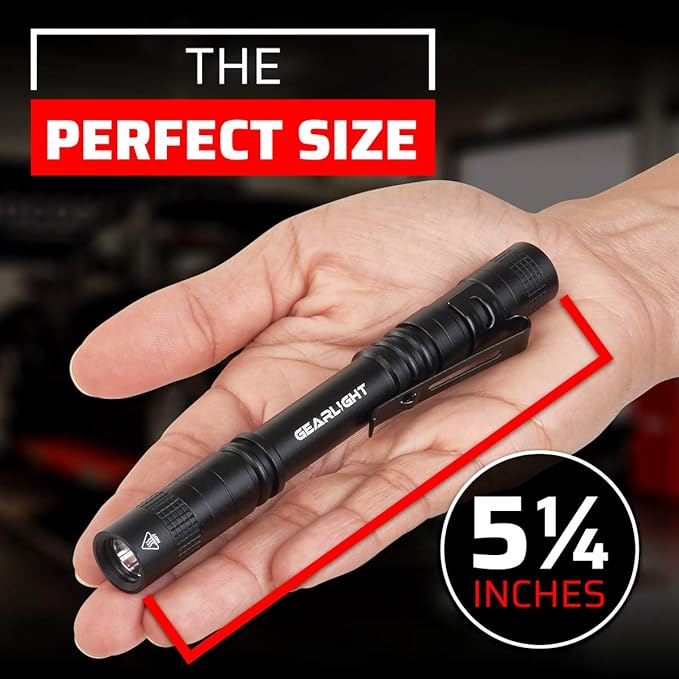 GearLight S100 LED Pocket Pen Light- 2 Small, Compact Flashlights with Clip for Tight Spaces