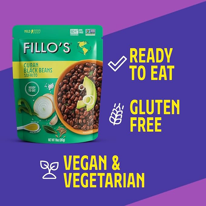 Fillo's Cuban Black Beans - Ready to Eat Beans, Gluten-Free, Preservative-Free, Microwavable Meals