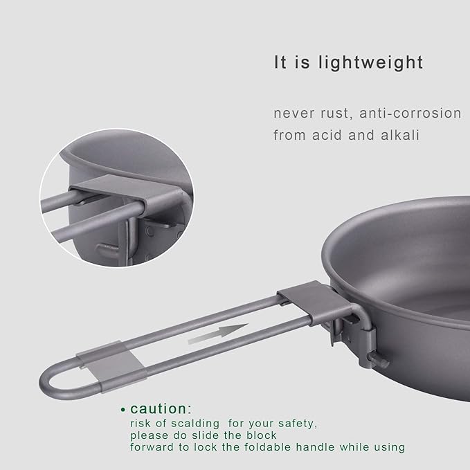 Boundless Voyage Titanium Frying Pan with Folding Handle Ultra-light for Camping Picnic Skillet
