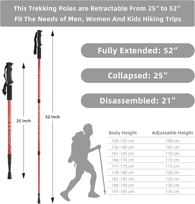 Aihoye Hiking Trekking Poles, 2 Pack Collapsible, Lightweight, Anti Shock, Walking Sticks