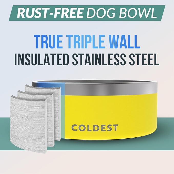 Coldest Dog Bowl - Anti Rust Metal, Non Slip, 3 Layers Insulated Stainless Steel Dog Bowls - Spill