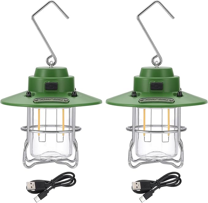 PATIKIL LED Camping Lantern, 2 Pack Vintage Rechargeable Lantern 3 Light Modes Portable Hanging