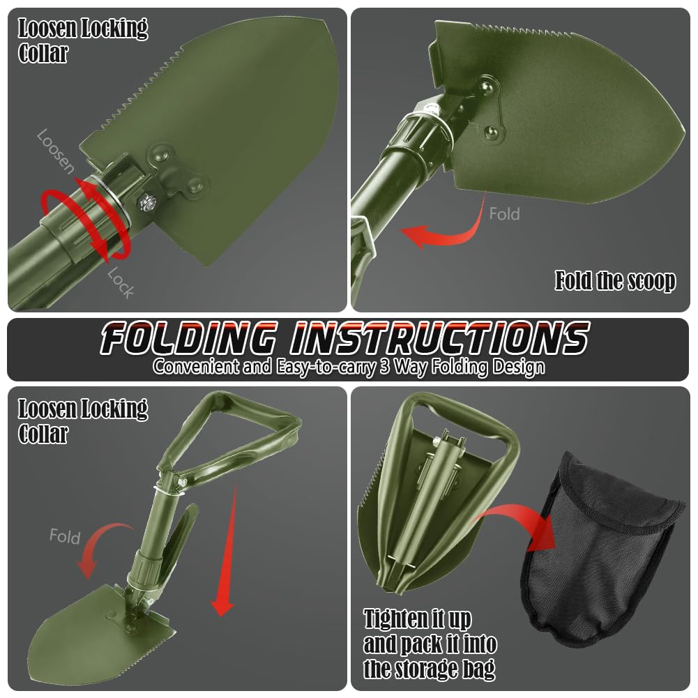 PLACHIDAY Digging Shovel - 24'' Lightweight Folding Shovel High Carbon Steel Portable Digging
