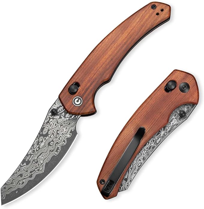 CIVIVI Sixgill Folding Pocket Knife for EDC, 3.41'' Damascus Blade Guibourtia Wood Handle, Deep