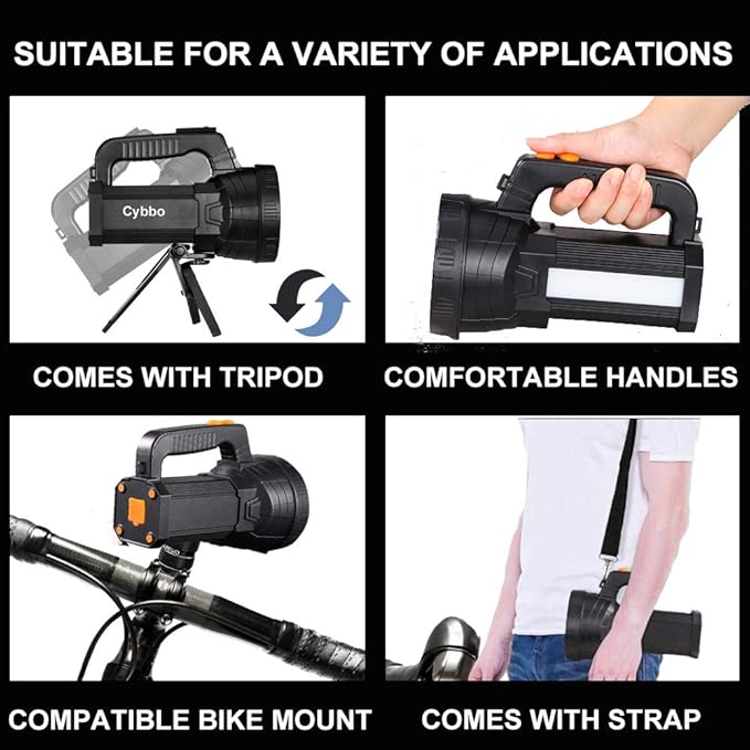 Super Bright LED Spotlight Rechargeable Flashlight 10000 Lumen Handheld Spotlight 10000mAh Long
