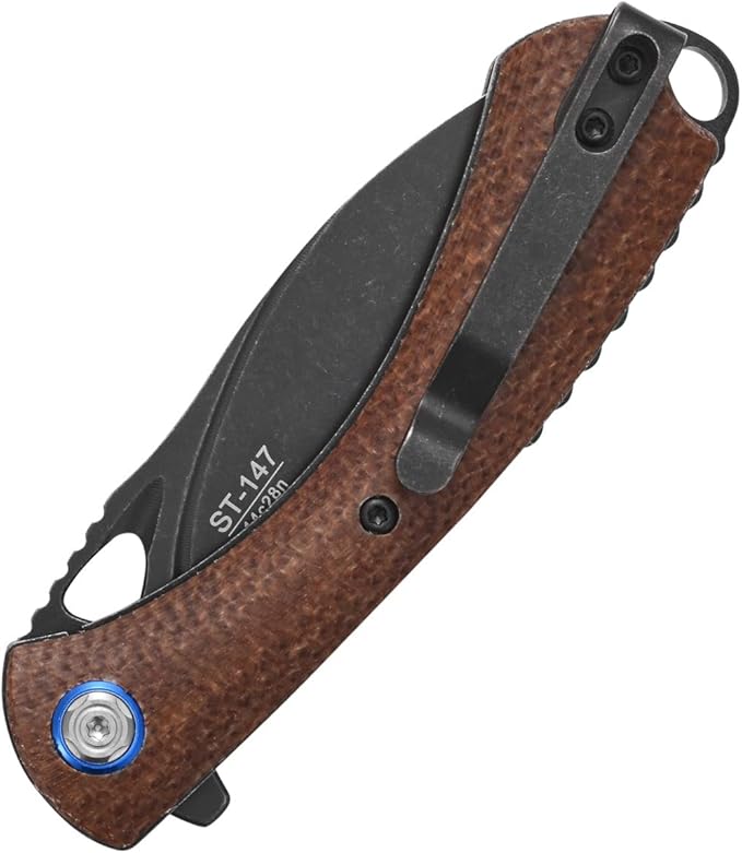 Sitivien ST147 Folding Pocket Knife,Black Stonewashed 14C28N Steel Blade with Micarta Handle