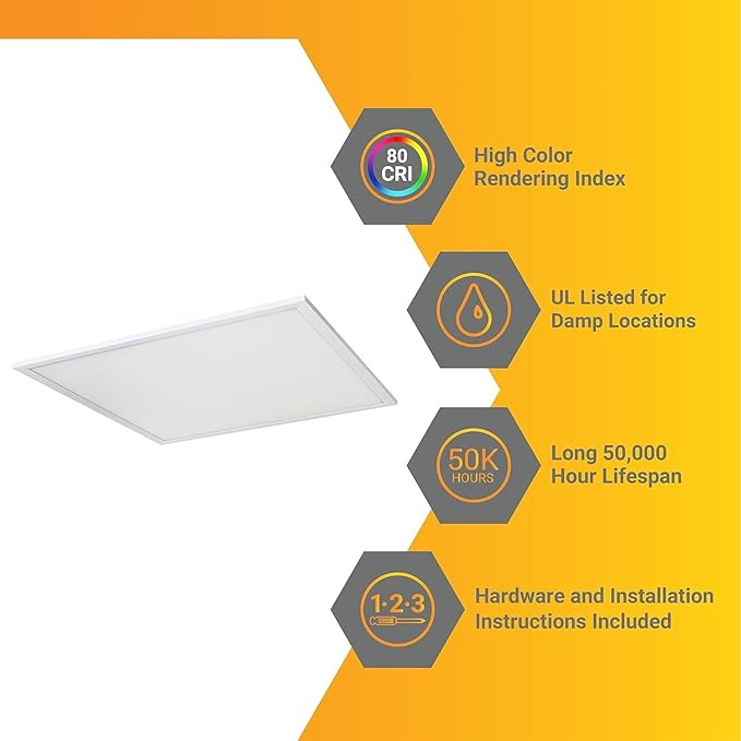 Diodesy- 1x1Ft LED Flat Panel Light 5 CCT 3000K/3500K/4000K/4500K/5000K Selectable 10W 920 Lumens