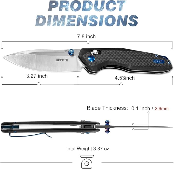 Dispatch Axis Lock Folding Pocket Knife with Clip, 3.27" D2 Steel Blade and Carbon Fiber Handle