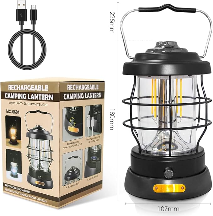 UniqueFire Retro Camping Lantern Rechargeable 1500LM 2 Modes Dimmable,Portable Electric Hurricane