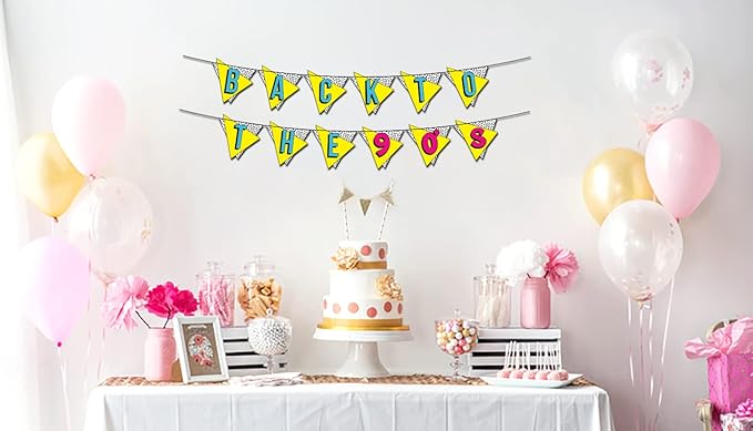 Back to the 90s Neon Banner - Funny Throwback 90's and 80's Theme Party Decoration, Favors &