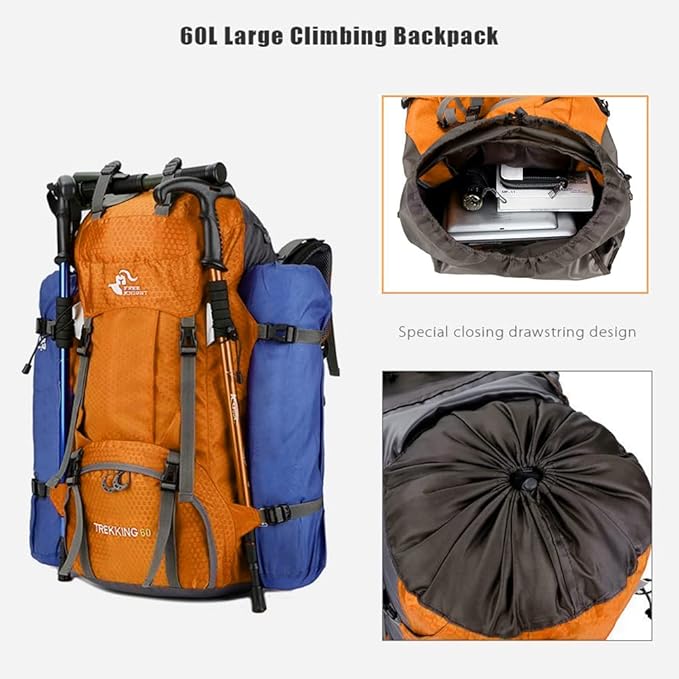 Bseash 60L Waterproof Hiking Camping Backpack with Rain Cover, Large Outdoor Sport Travel Daypack