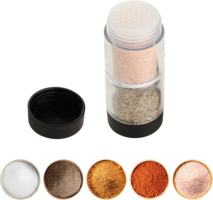Sunmei Salt and Pepper Shakers Moisture Proof Set, 2-in-1 Portable Spice Shaker with Airtight Lid