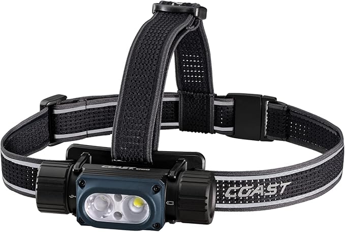 Coast WPH34R 2000 Lumen Waterproof Ultra Bright IP68 USB Rechargeable-Dual Power Headlamp, 6 Modes