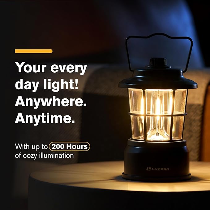 LUXPRO Retro LED Lantern - Battery-Powered Emergency Lantern - Water Resistant - Bright LED Lamp