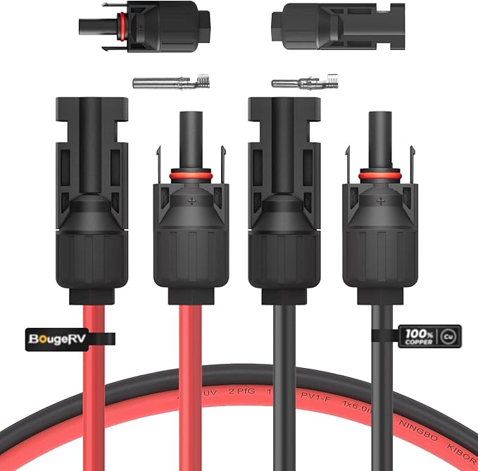 BougeRV 10 Feet 10AWG Solar Extension Cable with Solar Connector on Both End with Extra Pair of