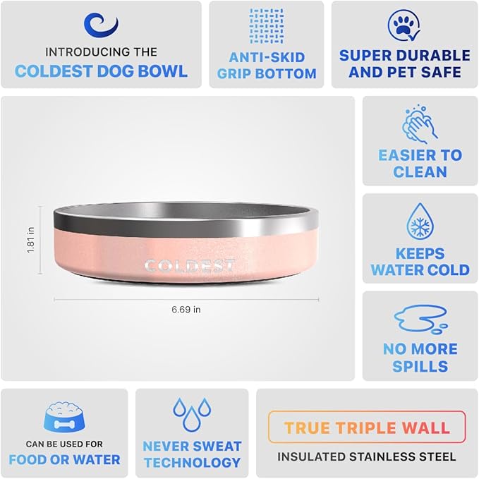 Coldest Dog Bowl - Anti Rust Metal, Non Slip, 3 Layers Insulated Stainless Steel Dog Bowls - Spill