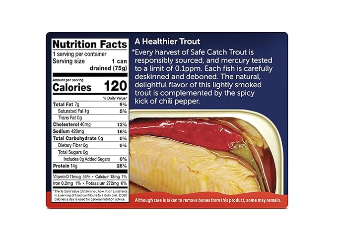 Safe Catch Smoked Rainbow Trout Fillets in Sunflower Oil with Chili, Skinless and Boneless Canned