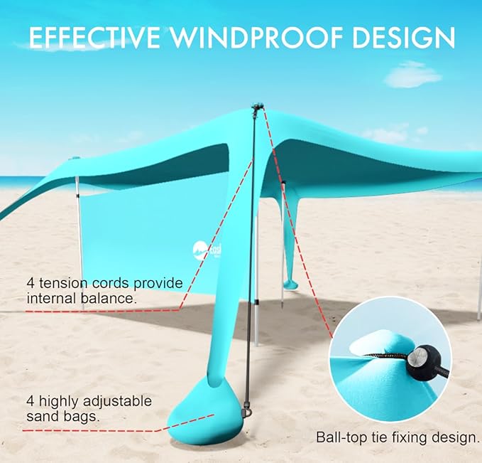 Beach Canopy Tent Shade with Sidewalls 10x10FT, 6.6FT Tall, UPF50+ Sun Shelter, Windproof & Water