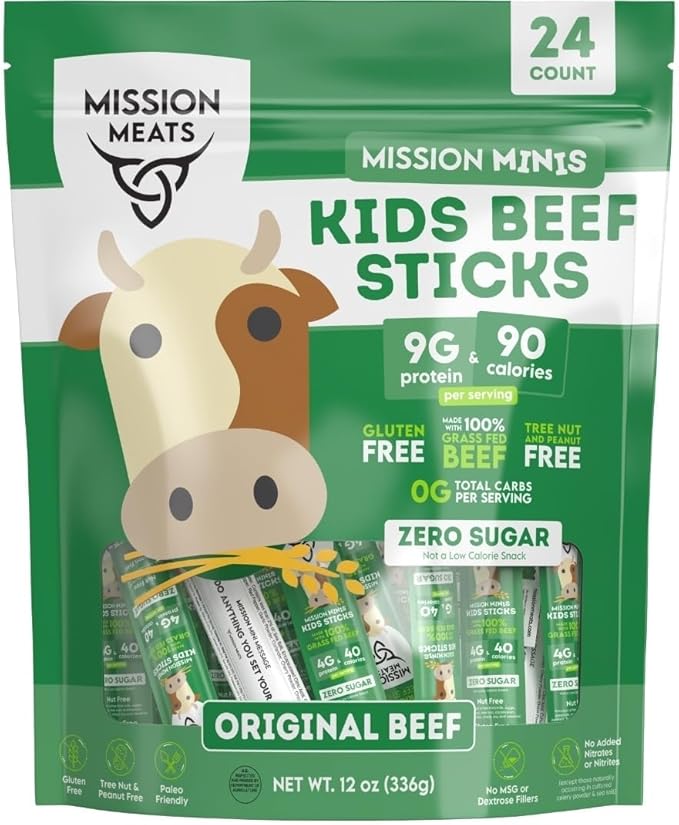 Mission Meats Kids Beef Sticks ??100% Grass Fed & Pasture Raised, Healthy Snacks for Kids, Sugar