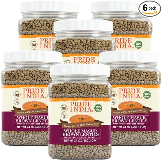 Pride Of India - PACK of 6 - Indian Whole Brown Crimson Masur Lentils - Protein & Fiber Rich Masoor