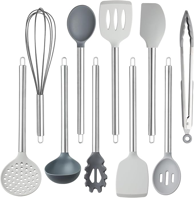 COOK WITH COLOR Silicone Cooking Utensils, Kitchen Utensil Set, Easy to Clean Silicone Kitchen
