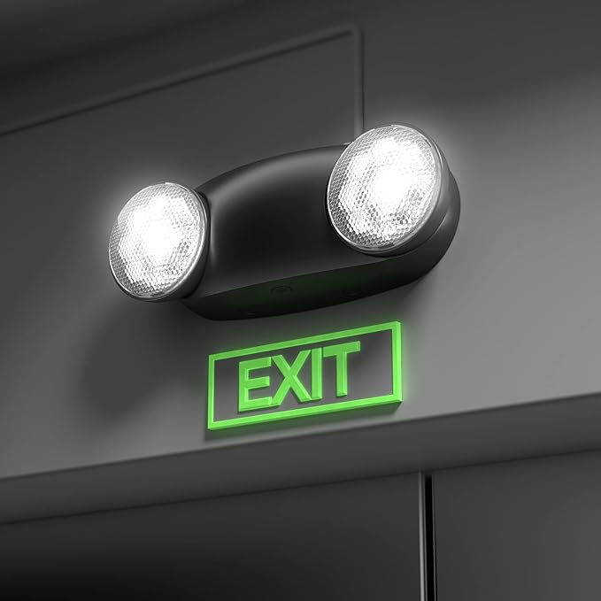 6 Pack Led Black Emergency Light with Battery Backup Round 2 Heads -UL Certified Exit