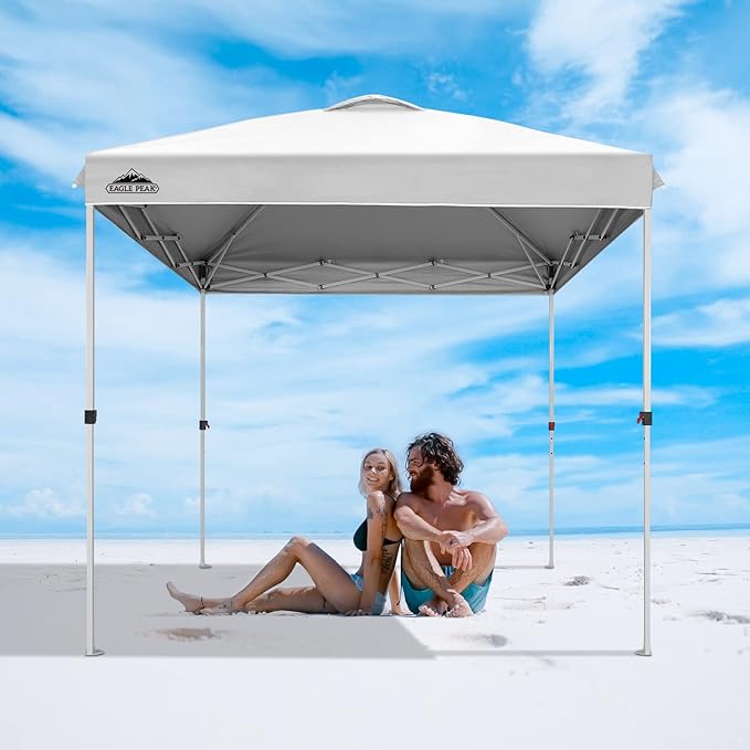 EAGLE PEAK Pop Up Canopy Tent with Wheeled Carry Bag, 8 Stakes, 4 Ropes, Easy Set Up Tent Canopy