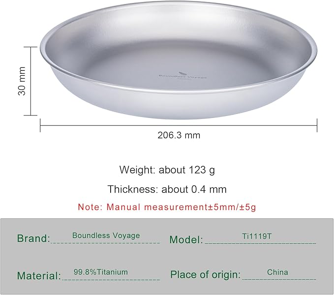 Boundless Voyage Titanium Camping Plate Dishes Saucer Lightweight Round Dinnerware Set Stackable
