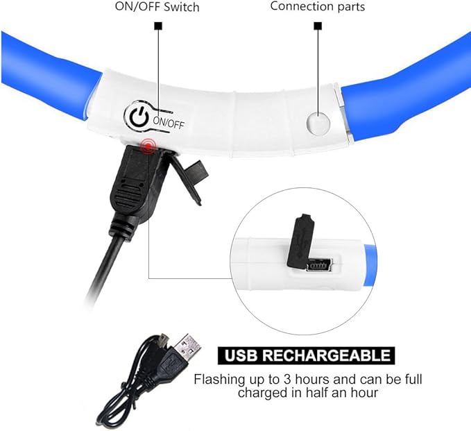 LED Dog Collar,USB Rechargeable Glowing Dog Collars, Light Up Collar Improved Pet Safety