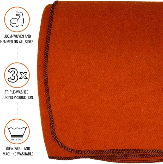 Arcturus Military Wool Blanket - Warm, Thick, Washable - Great for Outdoors, Camping, Stadium