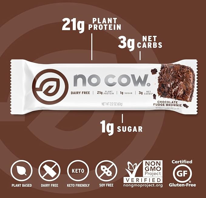 No Cow High Protein Bars, Original Variety Pack - Healthy Snacks, 20g Vegan Protein, High Fiber