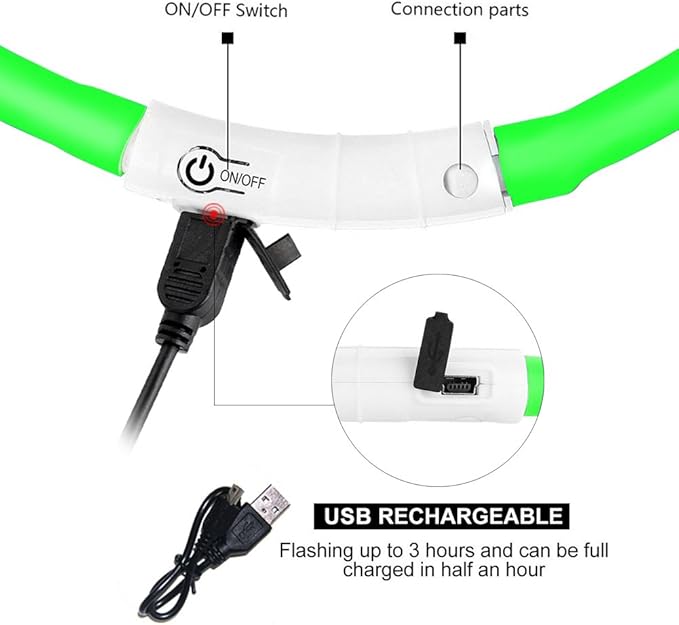 Light Up Dog Collar, Rechargeable Glowing Dog Collar, Light Dog Collar for Night Walking with 1640