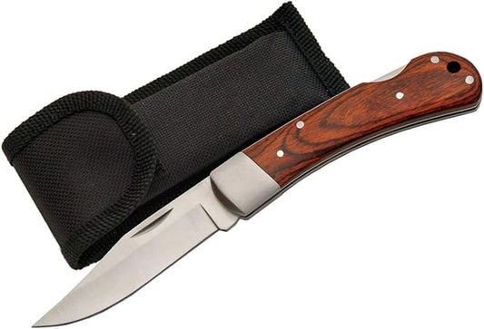 SZCO 4" Lockback Folding Pocket Knife for Men with Wood Handle, Stainless Steel Blade, Single