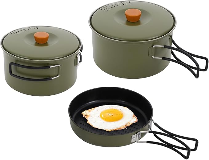 Camping Cookware Set, Camping Cooking Set,304 Stainless Steel Camping Pots &Frying Pan Set,Campfire
