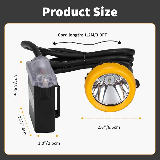 Safety Mining Headlamp 1+2 LED Rechargeable Coal Mining Light with Battery Pack, Waterproof
