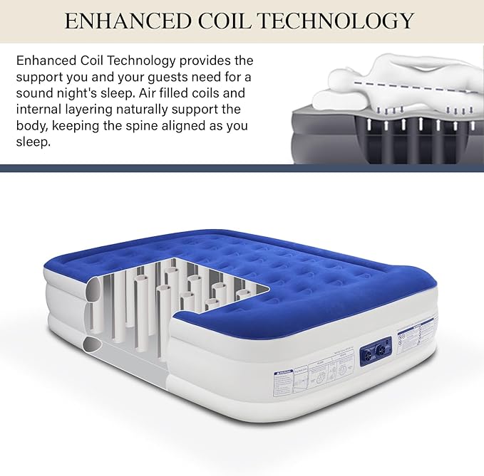 King Koil Luxury Queen Air Mattress with Built-in Pillow & Ultra-Fast Built-in High-Speed Pump