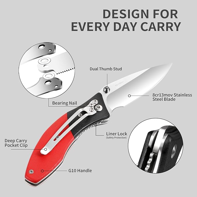 Vickay Pocket Knife, Folding Knife with Clip, EDC Knife for Men & Women, 3in 8Cr13MoV Stainless