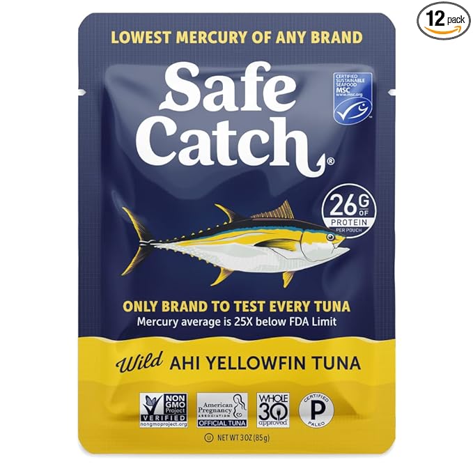 Safe Catch Wild Ahi Yellowfin Tuna Fish Pouches, Wild Caught, Lowest Mercury, Lean Protein, Omega